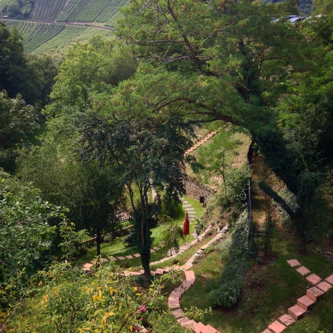 beautiful gardens in an OLD castle in oberwesel, germany